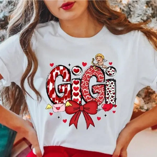 Valentine Gigi Coquette T-Shirt, Valentine coquette Shirt, Gift Tee For Grandmother, Nana Coquette Present Tee, Bow...