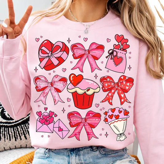Valentine Heart Coquette Sweatshirt, Bow Valentine Shirt, Valentines Day Gift, Unisex Long Sleeve Crewneck Hoodie