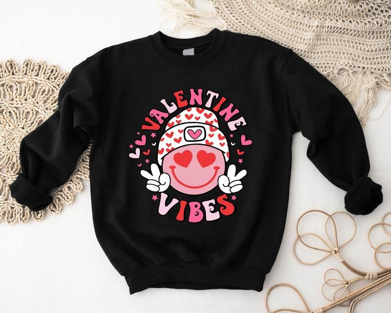 Valentine Vibes Sweatshirt, Valentine's Day Hoodie, Retro Valentines Sweater, I Love You Hoodie, Gift Sweater For Wife,...
