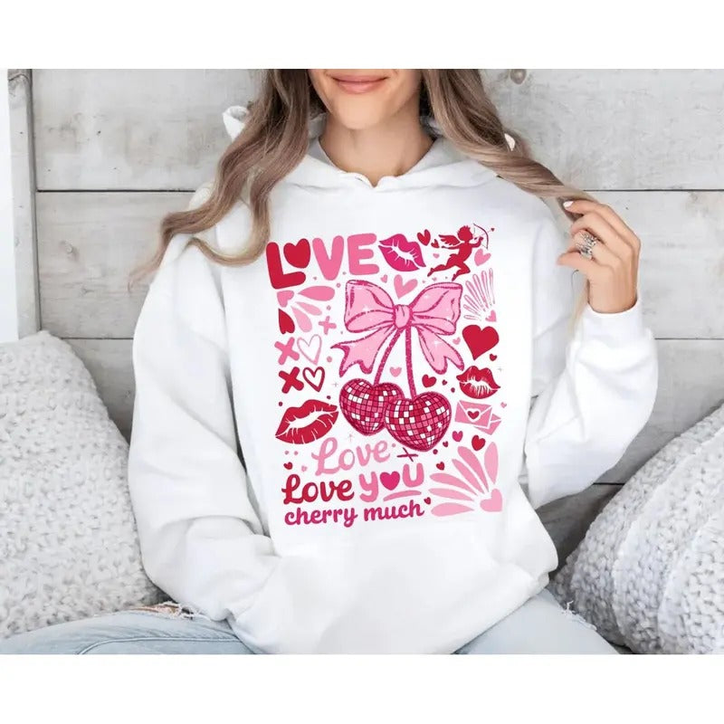 Valentine's Day Heart Coquette Bow Shirt, Retro Valentine Sweatshirt, Valentine's Day Bow Hoodie, Valentine Love, Unisex...