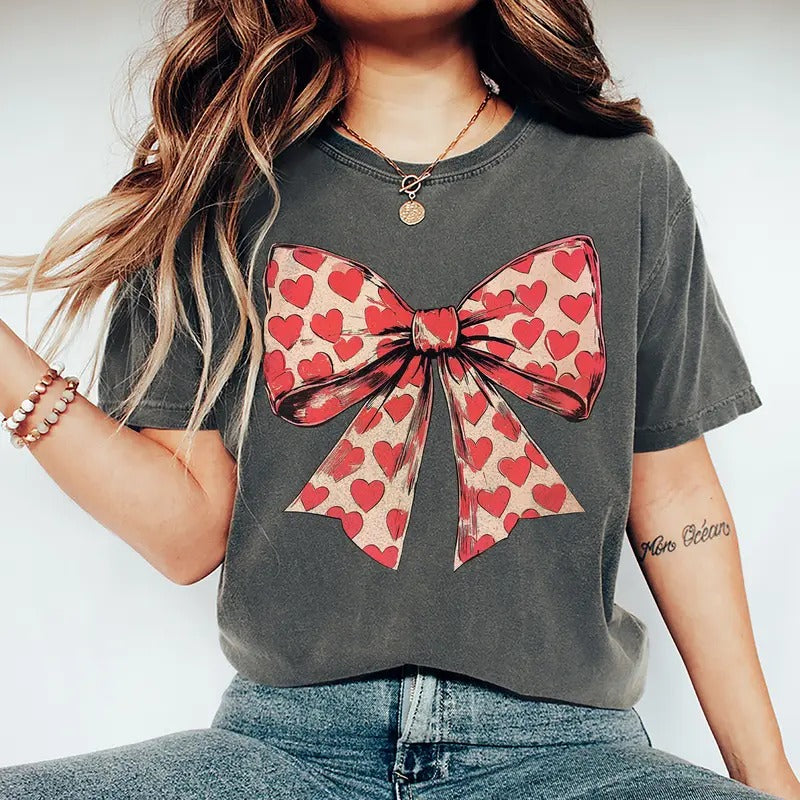 Valentine's day Heart Coquette bow Shirt, Cute Coquette Bow Valentine Shirt, Retro Womens Valentines Day Sweatshirt, Gift...