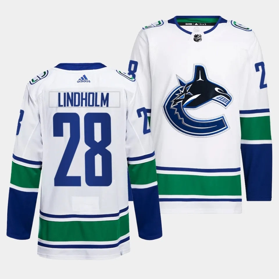 Vancouver Canucks #28 Elias Lindholm Away White Jersey