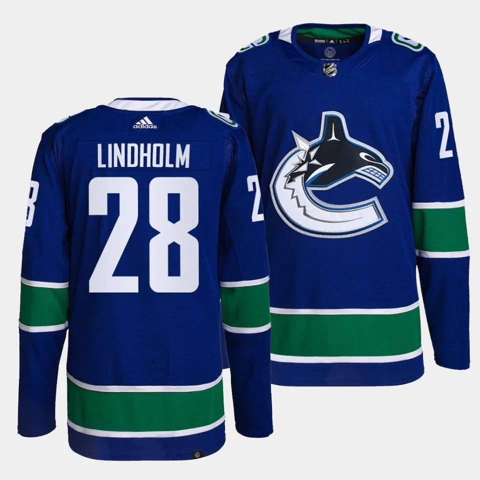 Vancouver Canucks #28 Elias Lindholm Home Blue Jersey