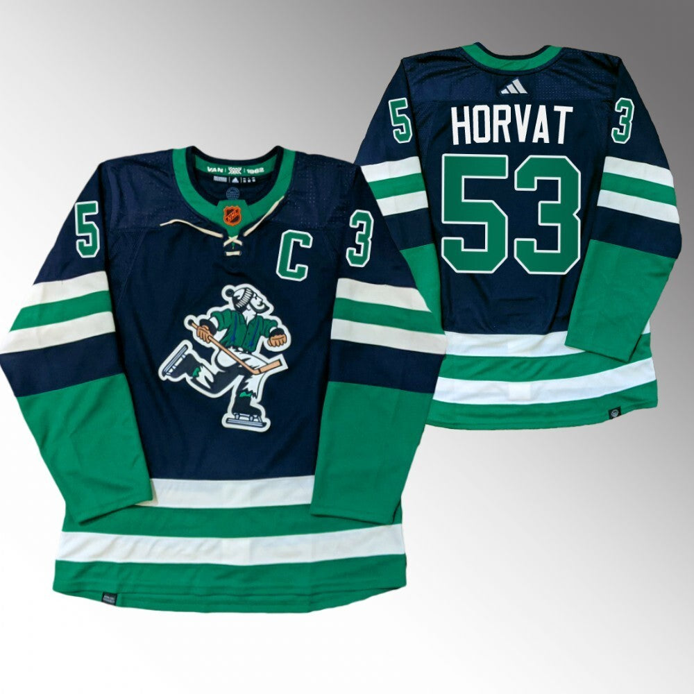 Vancouver Canucks #53 Bo Horvat Navy PrimeGreen Jersey 2022-23 Reverse Retro