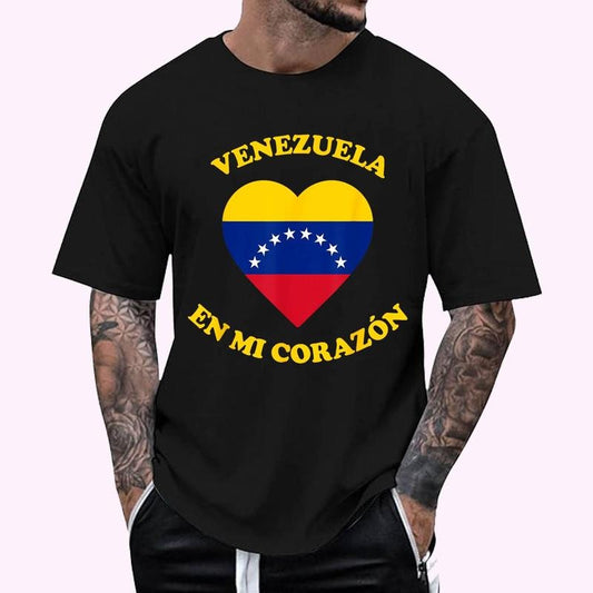 Venezuela en mi Corazón Latin Heart T-Shirt , Unisex Cotton 100%, Top Menswear Hoodie, Sweatshirt | InkThreadWorks.com