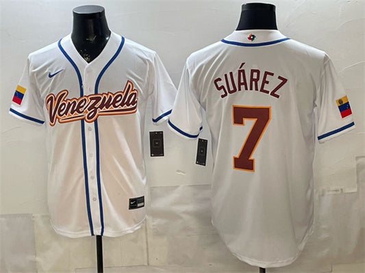 Venezuela Baseball #7 Eugenio Suárez White 2026 World Baseball Classic Home
