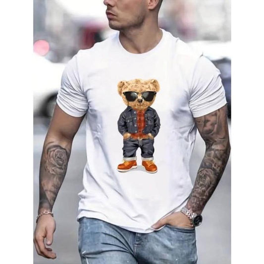 Versatile Cartoon Bear Men's T-Shirt - Easy-Care, Durable, Stretch Fabric Tee, Ideal for All Seasons Made In USA Hoodie,...