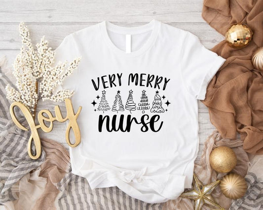 Very Merry Nurse Shirt, Christmas Tree Nurse T-Shirt, Matching Nursing School Team Xmas Party Tee, Holiday Nurse Gift...