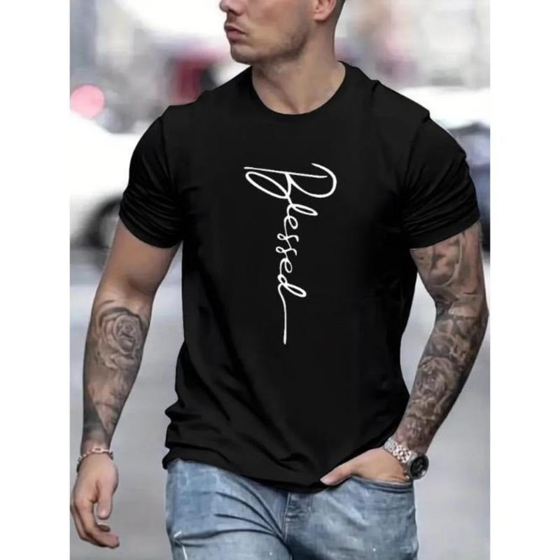 Vibrant Blessed Graphic Print T-Shirt - Soft, Breathable, Casual Short Sleeve Tee for Men - Perfect Summer Wear with Relaxed Fit and Comfortable Fabric Made in USA