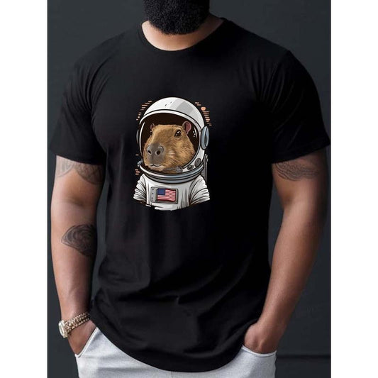 Vibrant Capybara Print Short Sleeve T-Shirt - Men's Stylish Round Neck Tee for Daily Wear