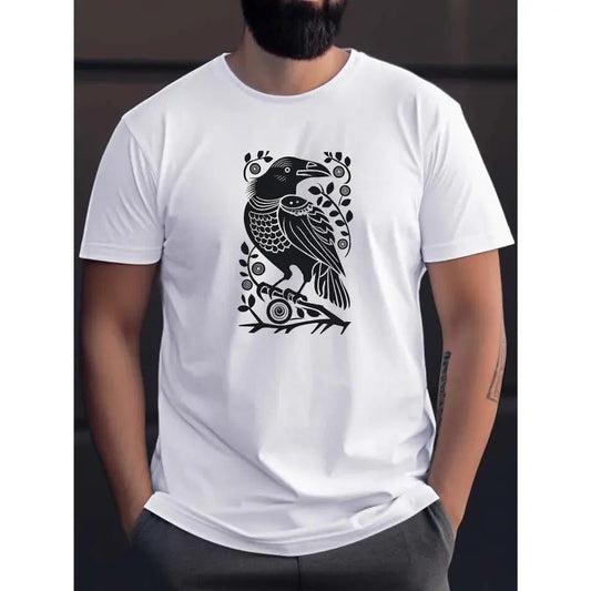 Vibrant Crow Graphic Tee Shirt - Men's Casual Short Sleeve Summer T-Shirts with Comfortable Fit and Breathable Fabric Made in USA