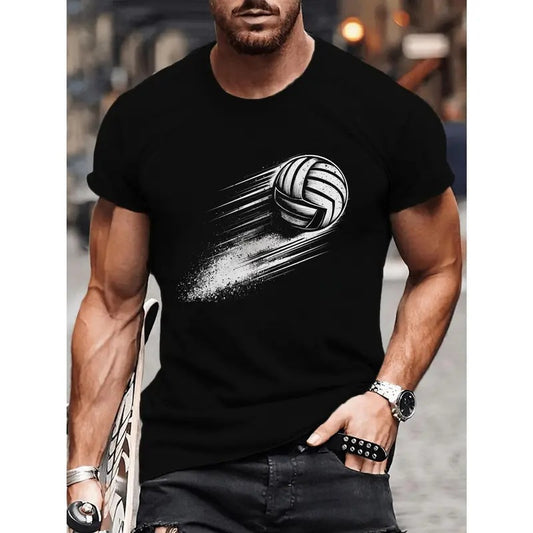 Vibrant Flying Volleyball Print T-Shirt - Breathable, Comfy Crew Neck Short Sleeve Tee for Summer Fitness and Daily Wear...