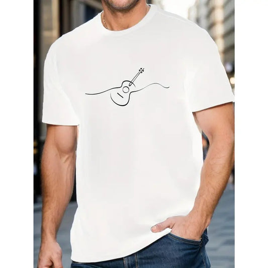 Vibrant Guitar Graphic Tee - Men's Trendy Crew Neck T-Shirts for Summer - Soft, Breathable, Short Sleeve, Stylish, Casual Wear, Perfect for Music Lovers Made in USA