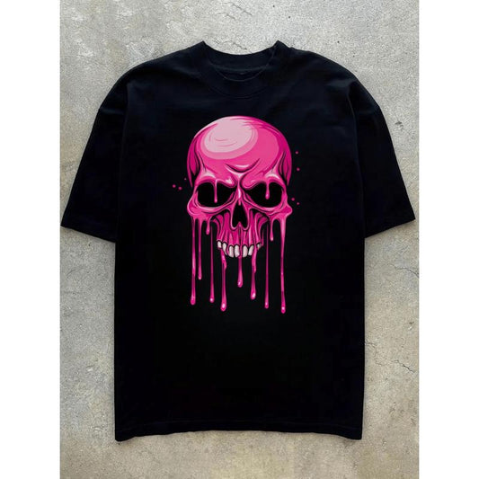 Vibrant Purple Paint Dripping Horrific Skull Graphic Tee - Soft, Breathable, Crew Neck, Casual, Comfy, Summer Essential for Men - Unique Niche Design, Relaxed Fit, Premium Quality Clothing Top Made in USA