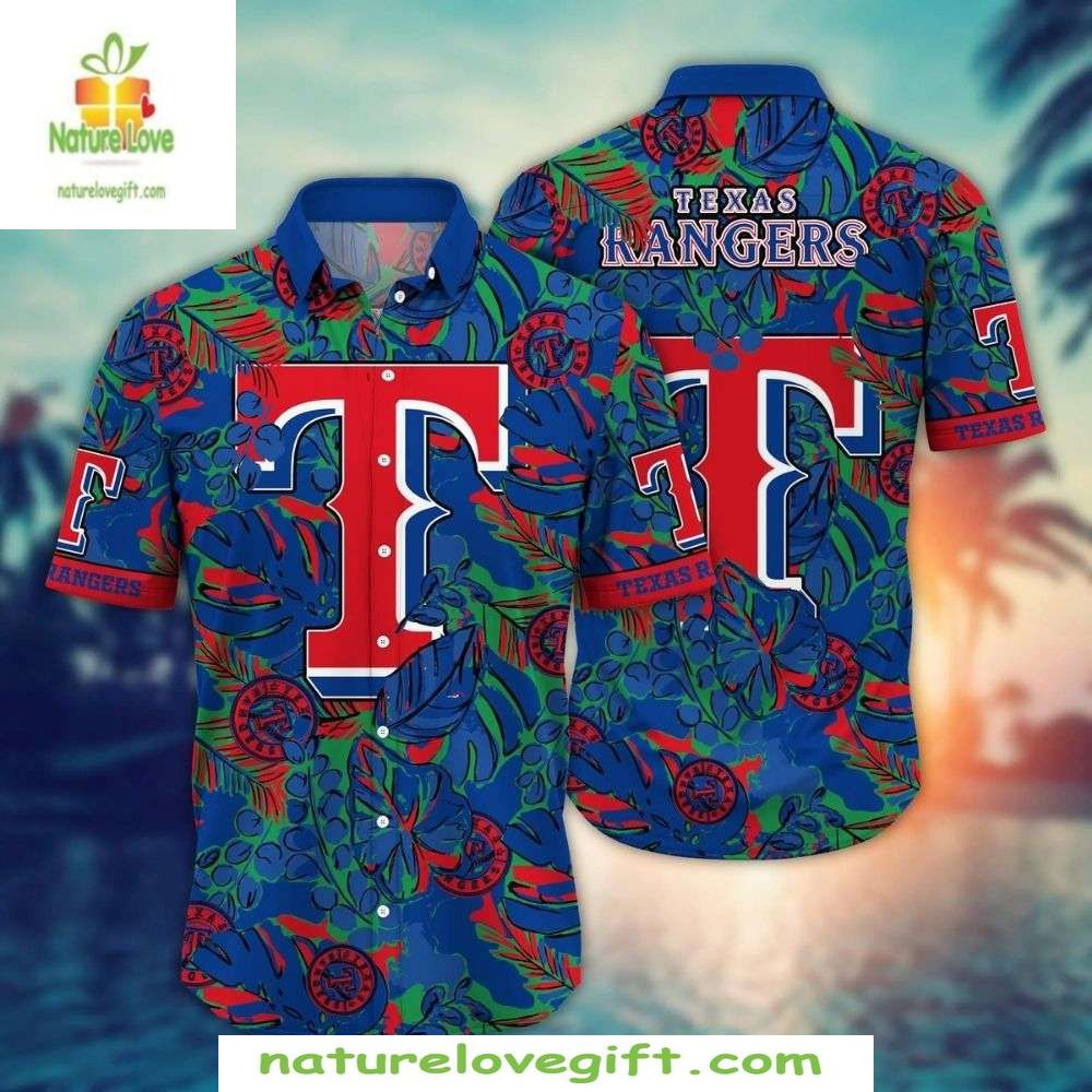 Texas Rangers Hawaiian Shirt Vibrant Tropical Hibiscus Baseball Apparel