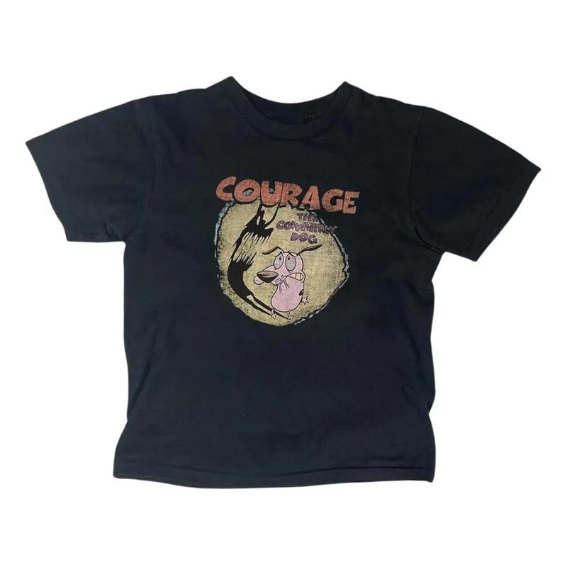 Vinatage Courage Dog Baby Tee - Gothic Emo Girl Tops, Cute Baby Tee, Women's Vintage T-Shirt, Casual Crewneck, Short...