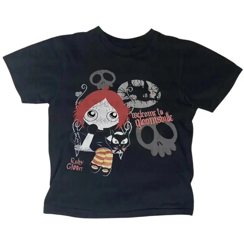 Vinatage Ruby Gloom Baby Tee, Retrto Women Shirt, Y2k Baby Tee, Vintage Casual Short Sleeve, Y2k Clothes Punk, Gothic Emo...