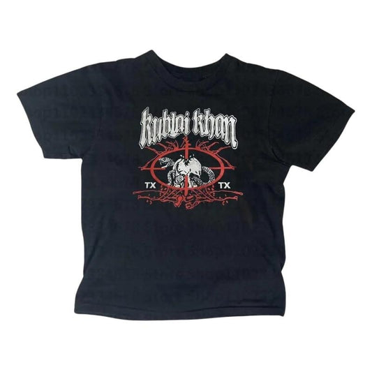 Vinatge Kublai Khan Baby Tee, Gothic Emo Girl Tops, Y2k Top Women Streetwear, Women Fitted T-Shirt, Grunge 2000s, Retro...
