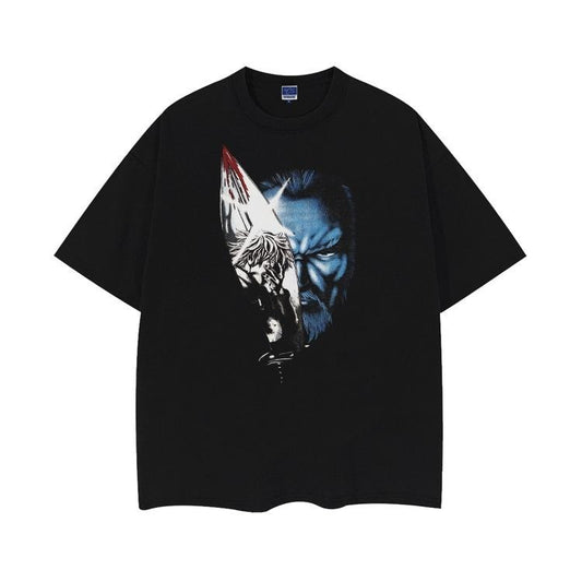 Vinland Saga "The Great Schemer" Vintage Oversized Tee Anime T-shirt 100% Cotton Original Design Men's Top Black Casual