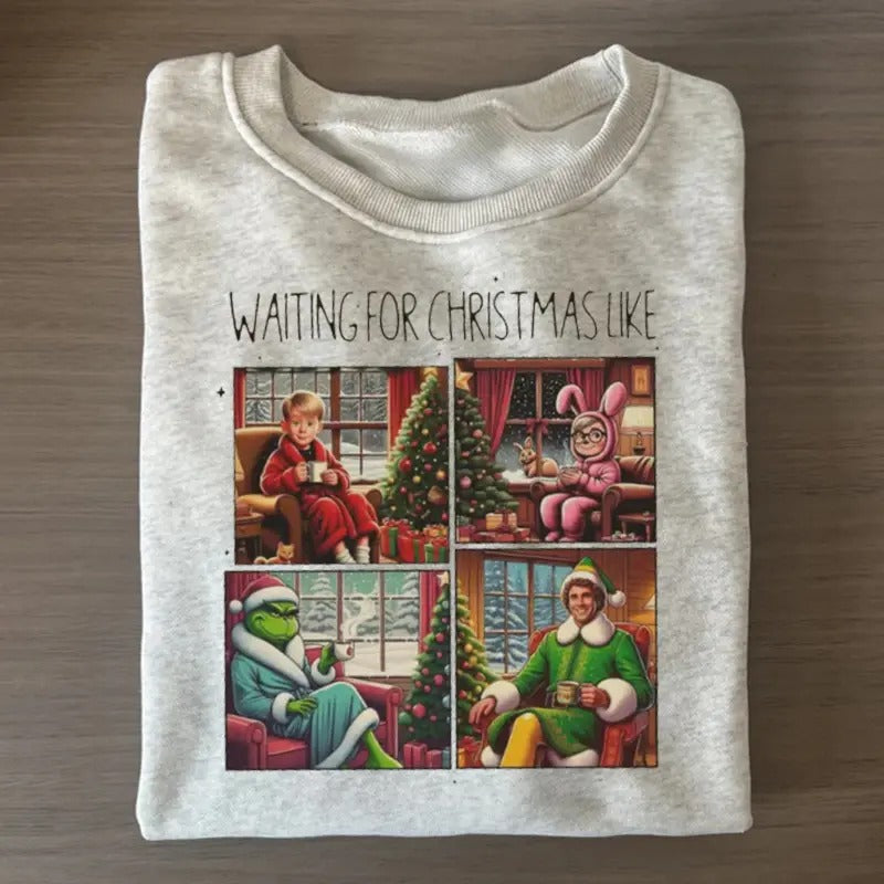 Vintage "Waiting For Christmas Like" Graphic Tee - Home Alone Movie Shirt - Gr1nch Movie Shirt - Elf Buddy Movie Shirt - Christmas Movie Shirt - Merry Christmas - Christmas Party Shirt - Santa Claus - Christmas Gifts