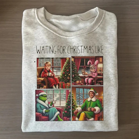 Vintage "Waiting For Christmas Like" Graphic Tee - Home Alone Movie Shirt - Gr1nch Movie Shirt - Elf Buddy Movie Shirt - Christmas Movie Shirt - Merry Christmas - Christmas Party Shirt - Santa Claus - Christmas Gifts