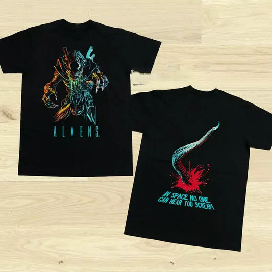 Vintage 1988 Aliens Movie Shirt Double Sided No One Can Hear You Scream, Halloween Shirt, Classic Horror Gift