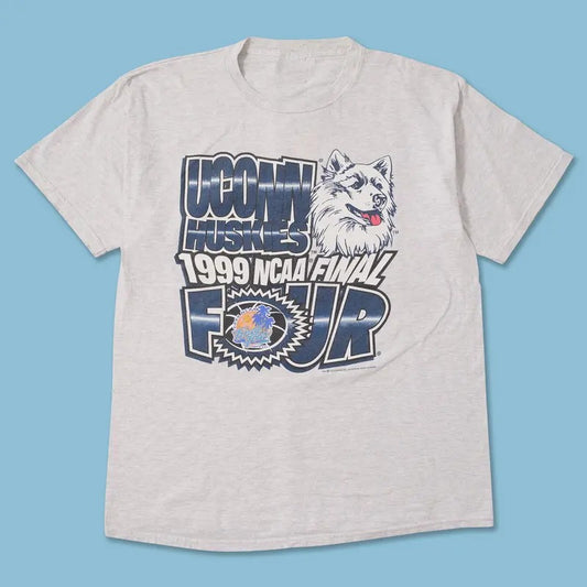 Vintage 1999 UC0nn Huskies NCAA Cotton Graphic Printed T-Shirt