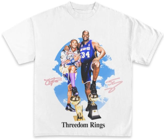Vintage 90s Kobe and Shaq Threedom Rings Graphic T-Shirt, Funny Short Sleeve Tee, Gifts Fan,  Menswear Top Underwear Streetwear