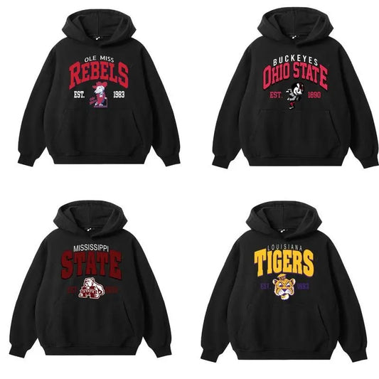 Vintage 90s NCAA College Mascot EST All Sport Teams Black Unisex Hoodie Streetwear Top Sports Classic Sweater Pullover Long Sleeve Sweatshirts Christmas t shirt ncaa fan football team