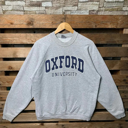 Vintage 90s Oxford University Sweatshirt Oxford Pullover Sweater Oxford Crewneck Jumper Oxford University Print Graphic Logo Grey Color