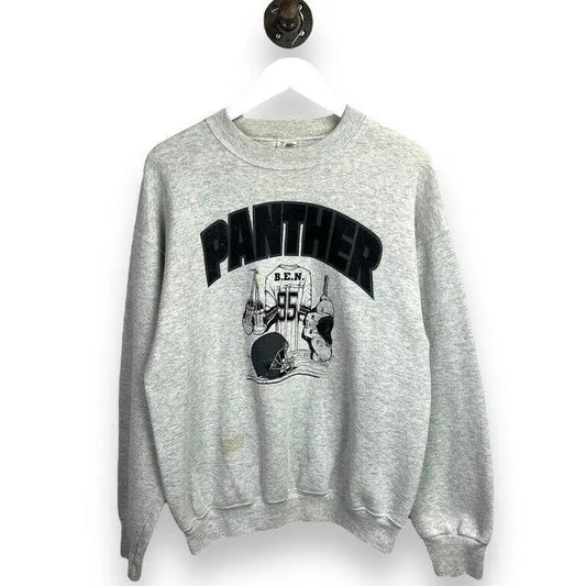 Vintage 90s Panther Football Equipment Graphic Sweatshirt Size Large Gray