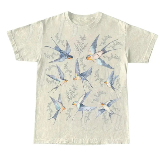 Vintage 90s Tattoo Birds Tshirt, Retro Bird Lovers Cute Shirt, Bird Nature Camping Shirt, Birds Flying Unisex Y2k Relaxed Adult Graphic Top, Graphic Tees, vintage 90s graphic tees, gift for him, gift for her Top Shortsleeve Menswear Man