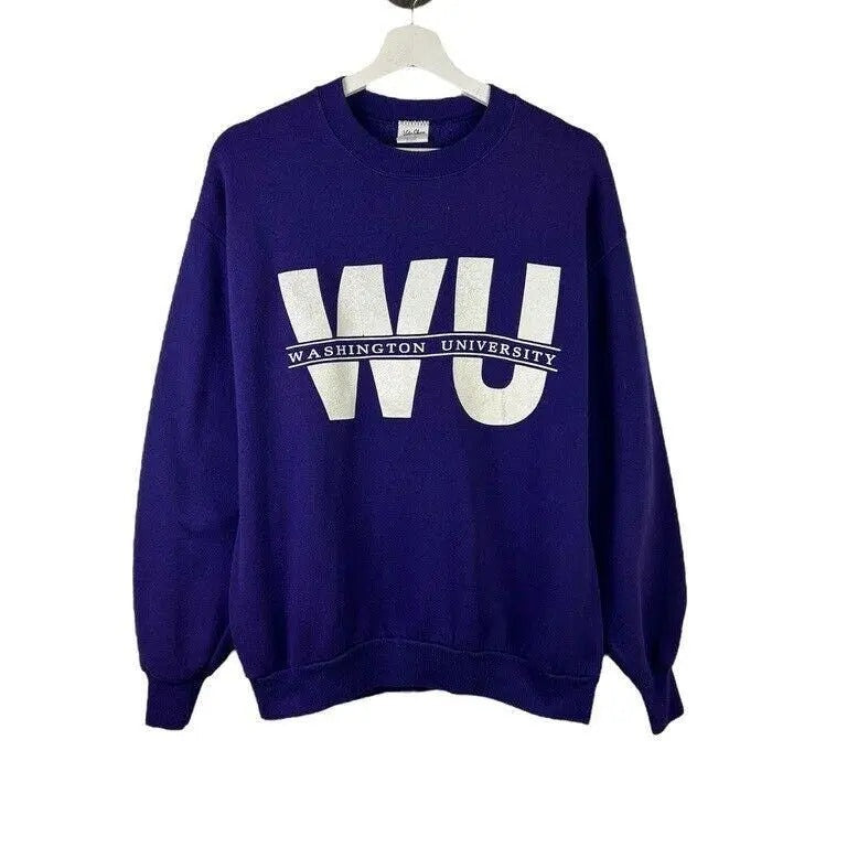 Vintage 90s Washington Huskies NCAA Spellout Graphic Sweatshirt Sz Large Purple