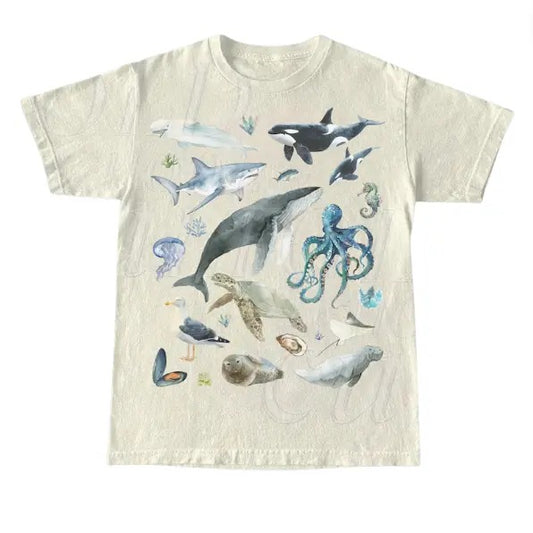 Vintage 90s Water Color Sea Animal Tshirt, Retro Ocean Nature Shirt, Sealife, Ocean, Whale, Orca, Turtle, Dolphin Shirt,...