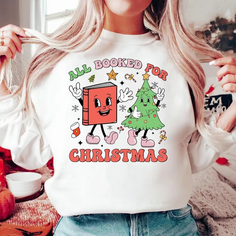 Vintage All Booked For Christmas Shirt Book Lovers Christmas Shirt Bookworm Christmas Shirt Christmas Teacher Shirt...