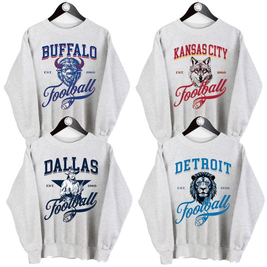 Vintage All Team Football Ash Grey Sweatshirt, Retro Mascot Football Fan Crewneck Sweatshirt T-Shirts, Hoodie