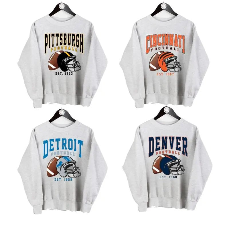 Vintage All Teams Football Ash Grey Sweatshirt, Hometown Football Sweatshirt, Football Thowback Vintage All Teams...