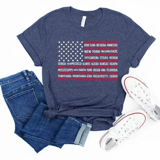 Vintage American Flag Tee with States, Fourth of July Tees, United States Tshirts, July 4th Graphic Tee, USA Shirts, Patriotic T Shirts