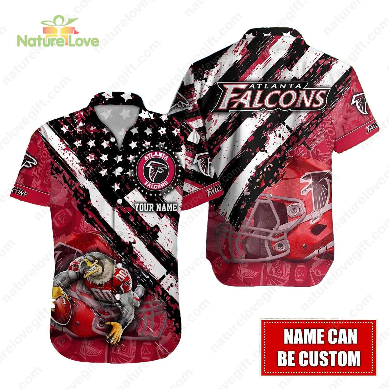 Vintage Atlanta Falcons American Flag Customized Hawaiian Shirt
