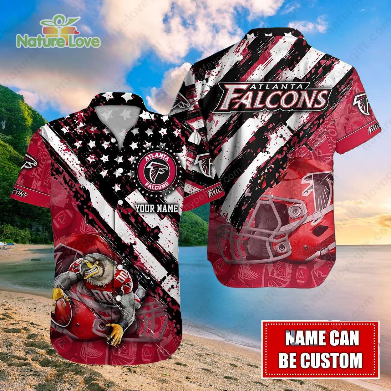 Vintage Atlanta Falcons American Flag Customized Hawaiian Shirt