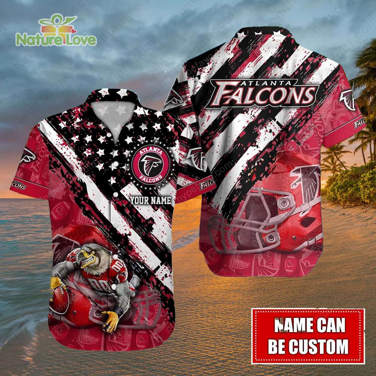 Vintage Atlanta Falcons American Flag Customized Hawaiian Shirt