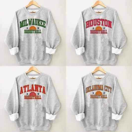 Vintage Basketball All Team shirt Sweatshirt - Retro Graphic Tee for Milwaukee, Houston, Oklahoma, Atlanta Fans