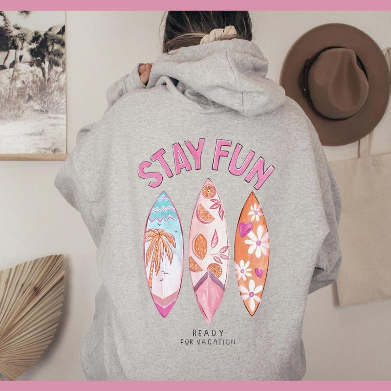 Vintage Beach Cute Graphic Hoodie, Womens Pullover Summer Sweatshirts, Coastal Cowgirl Women's Graphic Pocket Hoodie, Seaside Floral Embroidery Hoodie