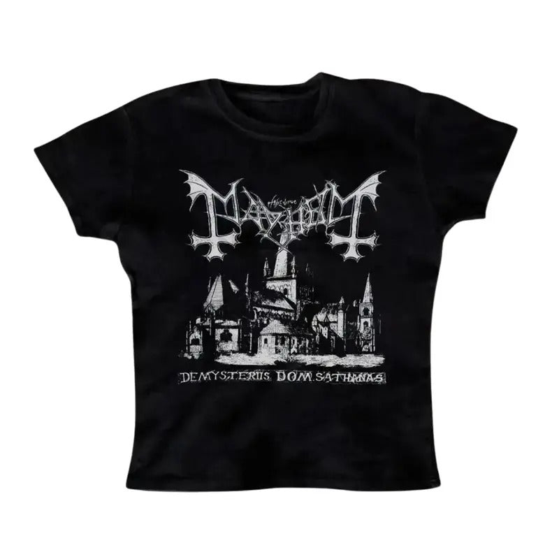Vintage Black Metal Baby Tee, Summer Top 90s, Gothic Emo Girl Baby Tee, Y2k Top Women Streetwear, Grunge 2000s, Women...