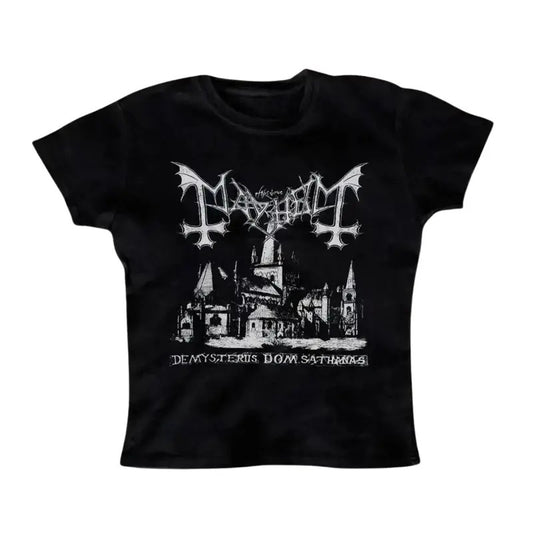 Vintage Black Metal Baby Tee, Summer Top 90s, Gothic Emo Girl Baby Tee, Y2k Top Women Streetwear, Grunge 2000s, Women...