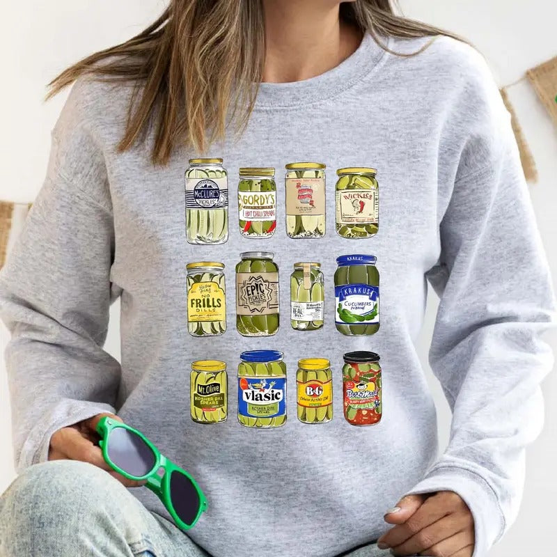 Vintage Canned Pickles Sweatshirt, Trendy Unisex Pickle Jar, Pickle Lover Gift Sweater, Canning Long Sleeve.