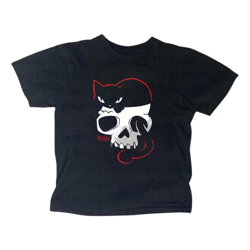 Vintage Cat Skull Baby Tee Y2k Gothic Emo Girl Top Women's Casual Cotton Short Sleeve T-Shirt Fitted Design Summer Wear...