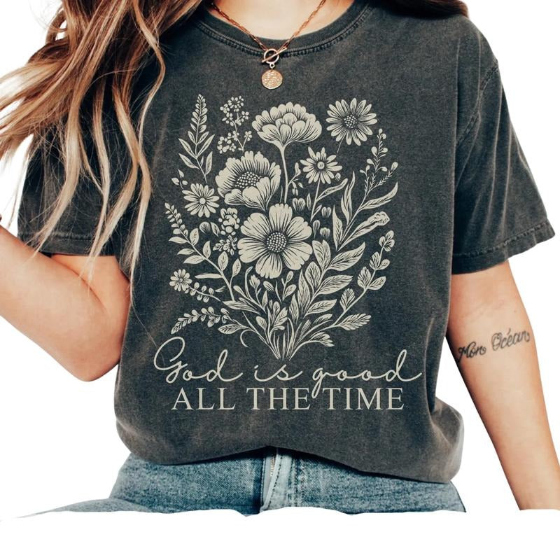 Vintage Christian God is good all the time T-shirt, Boho Christian T-Shirt For Women, Easter Bible Verse, Christian Religious funny graphic tees