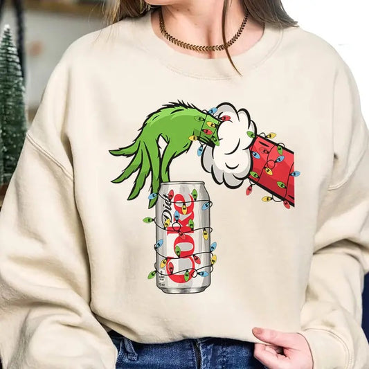 Vintage Christmas Shirt, Grnnch Hand Holding Diet Coke Tshirt, Funny Christmas Drinking Tshirt