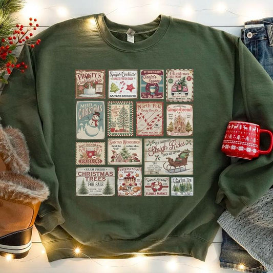 Vintage Christmas Sweatshirt, Retro Christmas Stamps Shirt, Holiday Santa Claus Sweatshirt, Merry Christmas Stamp Collector Sweatshirt